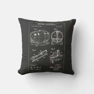 Wine Barrel Blueprint Sketch Cushion