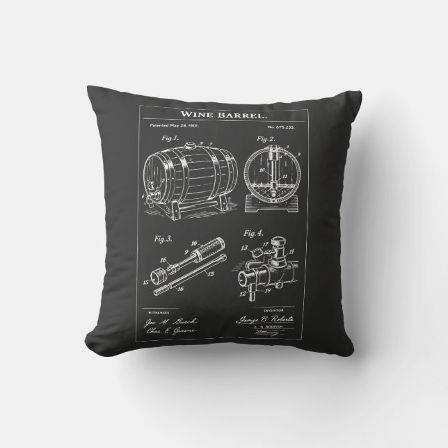 Wine Barrel Blueprint Sketch Cushion (Front)