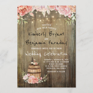 Wine Barrel Boho Rustic Barn String Lights Wedding Invitation