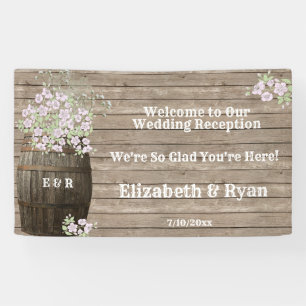 Wine Barrel Country Rustic, Pink Flowers, Custom Banner