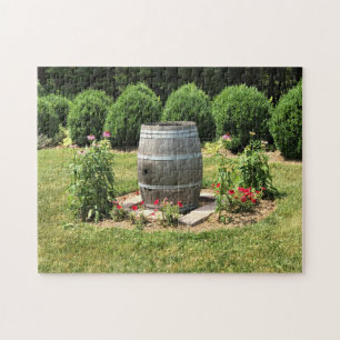 Wine Barrel Garden Decor, Chateau Morrisette, VA Jigsaw Puzzle