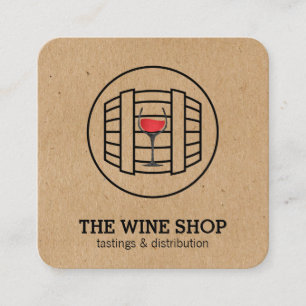 Wine Barrel & Glass   Sommelier Square Business Card