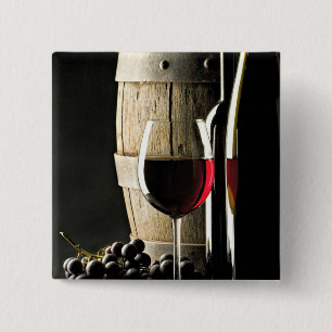 Wine Barrel, Grapes, and Glass 15 Cm Square Badge