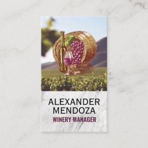 Wine Barrel Grapes Glass Bottle Vineyard Business Card
