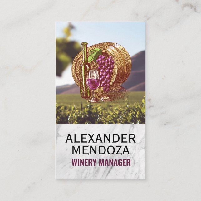 Wine Barrel Grapes Glass Bottle | Vineyard Business Card (Front)