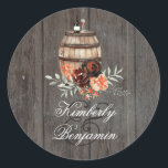 Wine Barrel Rustic Burgundy Flowers Wedding Classic Round Sticker<br><div class="desc">Floral winery barrel rustic country burgundy wedding seals</div>