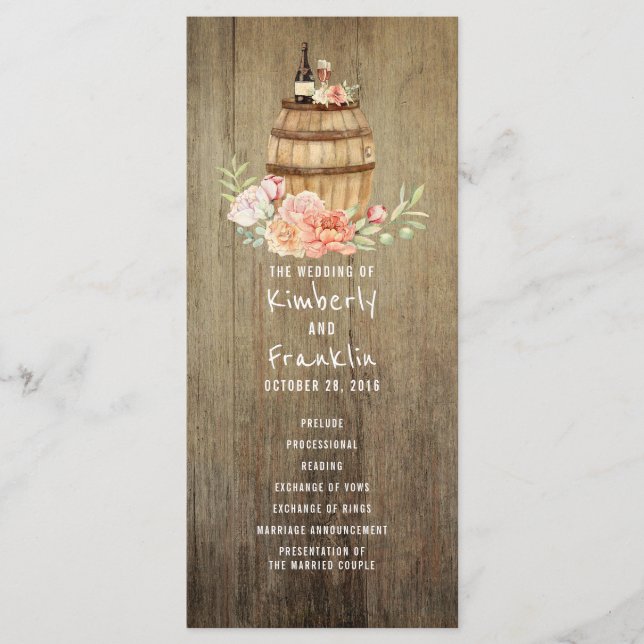 Wine Barrel Rustic Floral Wedding Programs Programme (Front)