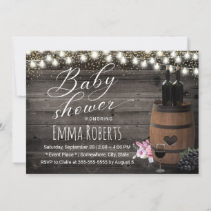 Wine Barrel Rustic String Light Barn Baby Shower Invitation
