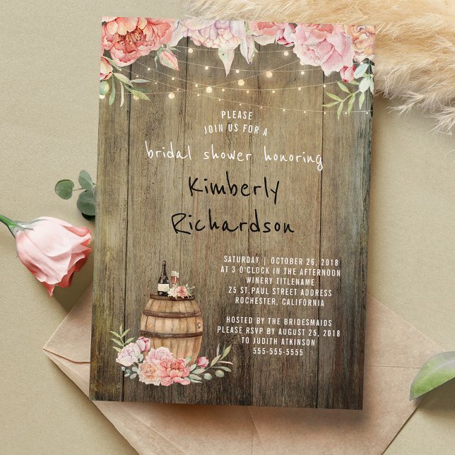 Wine Barrel Rustic String Lights Bridal Shower Invitation (Creator Uploaded)