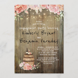 Wine Barrel Rustic String Lights Engagement Party Invitation