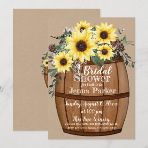 Wine Barrel Sunflower Bouquet Bridal Shower Invitation