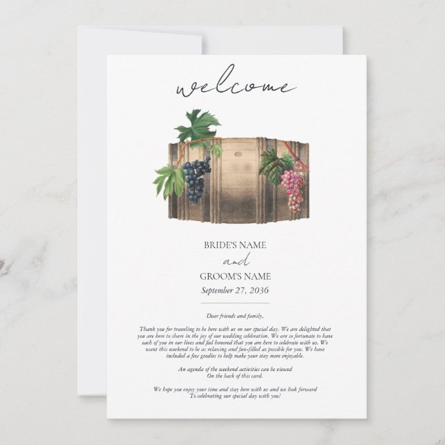 Wine Barrel Winery Vineyard Wedding Itinerary (Front)