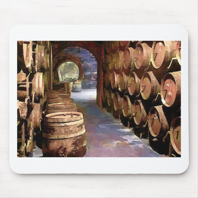 Wine Barrels in the Wine Cellar Mouse Mat (Front)