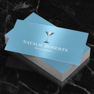 Wine Bartender Sommelier Modern Light Blue Business Card