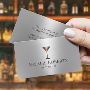 Wine Bartender Sommelier Modern Silver Business Card