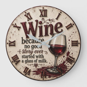 Wine Because No Good Story Ever Started with Milk Large Clock