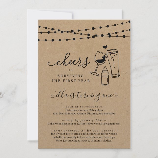 Wine & Beer Funny First Birthday Party Invitation (Front)