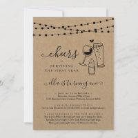 Wine & Beer Funny First Birthday Party Invitation