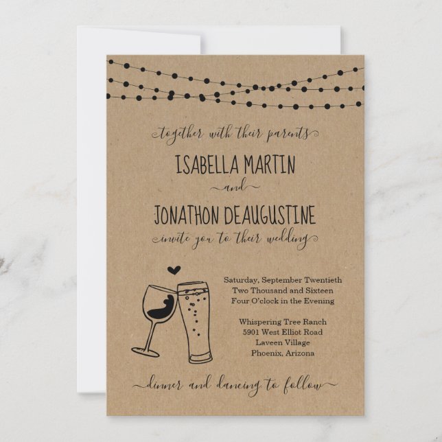 Wine & Beer Toast Theme Wedding Invitation (Front)