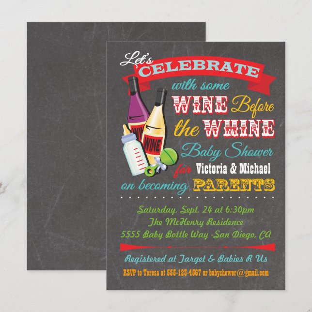 Wine before the Whine Baby Shower Invites (Front/Back)