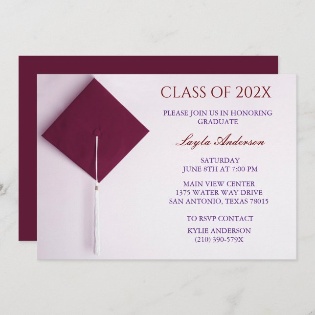 Wine Berry Graduation Cap   Invitation (Front/Back)