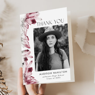 Wine Berry Watercolor Crystals Photo Graduation Thank You Card