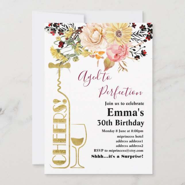 Wine birthday invitation, Aged to Perfection Invitation (Front)