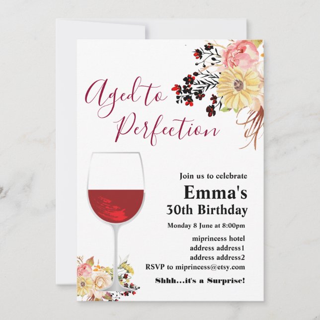 Wine birthday invitation, Aged to Perfection Invitation (Front)