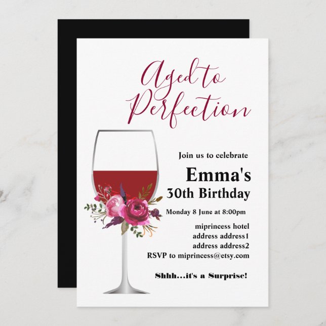 Wine birthday invitation, Aged to Perfection Invitation (Front/Back)