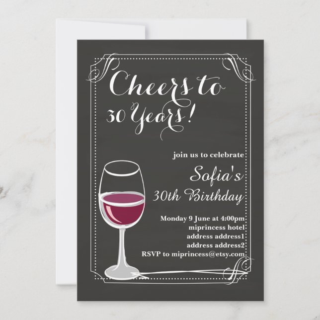 Wine birthday invitation, Cheers to any years! Invitation (Front)