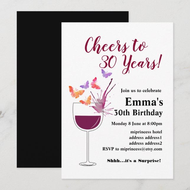 Wine birthday invitation, Cheers to! Invitation (Front/Back)