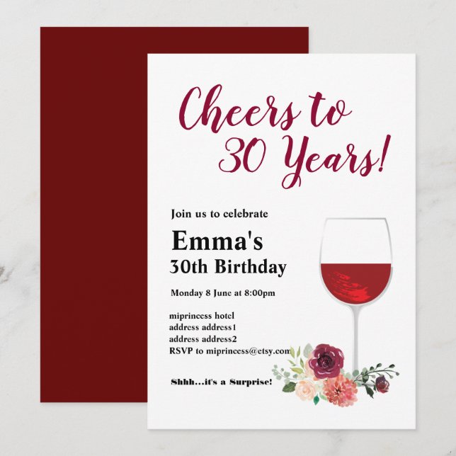 Wine birthday invitation, Cheers to! Invitation (Front/Back)
