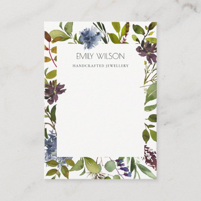 WINE BLUE GREEN PEONY WREATH NECKLACE DISPLAY BUSINESS CARD (Front)