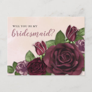Wine   Blush   Mauve Floral Bridesmaid Request Invitation Postcard