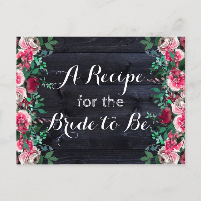 Wine Blush & Navy Wood Burgundy Bride Recipe Card (Front)