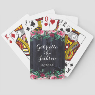 Wine Blush Navy Wood Burgundy Peony Wedding Favour Playing Cards