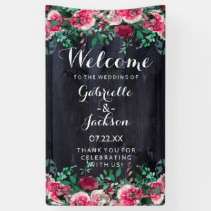 Wine Blush & Navy Wood Burgundy Wedding Welcome Banner