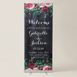 Wine Blush & Navy Wood Burgundy Wedding Welcome Retractable Banner