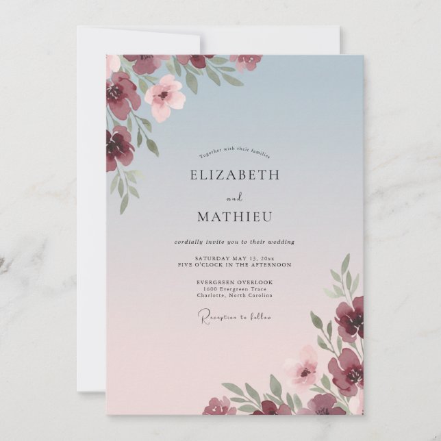 Wine Blush Petal Wedding Invitation (Front)