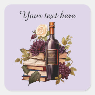 Wine books add text square sticker
