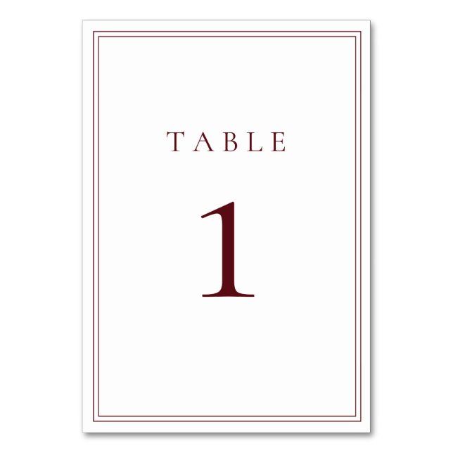 Wine Bordeaux Classic Minimalist Table Number (Front)