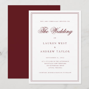 Wine Bordeaux Modern Minimalist The Wedding of Invitation