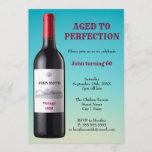 Wine Bottle Aged to Perfection | Invitation Card<br><div class="desc">Celebrate a birthday milestone with this design artwork of a wine bottle with customised text against a coral blue background colour. Perfect for any vintage age or birthdays!</div>