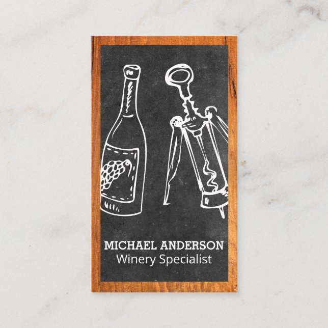 Wine Bottle and Cork Opener | Winery Business Card (Front)