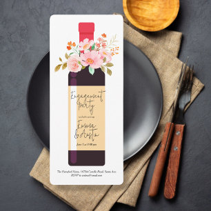 Wine Bottle and Flowers Engagement Party Invitation