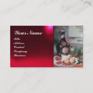 WINE BOTTLE AND FRUITS ,RED WAX SEAL MONOGRAM BUSINESS CARD