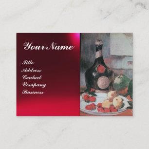 WINE BOTTLE AND FRUITS ,RED WAX SEAL MONOGRAM BUSINESS CARD