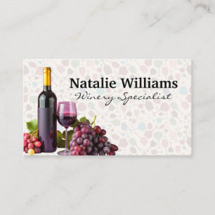 Wine Bottle and Glass and Grapes Business Card