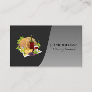 Wine Bottle and Glass   Classic Silver Black  Business Card