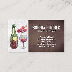 Wine Bottle and Glass Grapes Business Card
